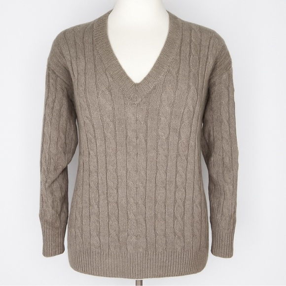 Talbots Vintage 100% Wool Sweater – Brown Cable Knit, V-Neck Size Medium - Picture 1 of 6